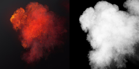 Wall Mural - large explosion with black smoke in dark plus alpha channel. 3d rendering