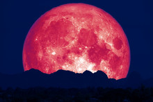 Full Pink Fish Moon Back On Cloud And Mountain On Night Sky