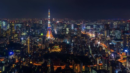 Fototapete - Time lapse of Tokyo cityscape at night.