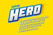 Comics style font, super hero, upper and lowercase alphabet letters and numbers