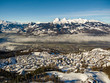 Aerial View Above the Clouds in Liechtenstein, Central Alps Near Switzerland, Ski Village & Chalets