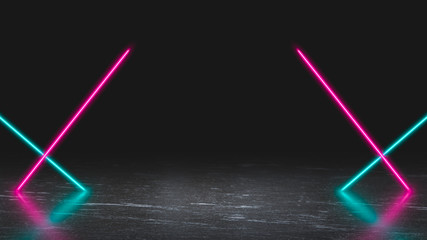 Wall Mural - pastel colored neon laser lights on ice. background with copy space for product display.