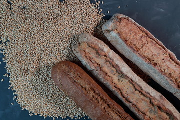 fresh delicious Greek baguette and wheat