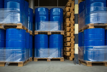 Toxic Waste/chemicals Stored In Barrels At A Plant - Cans With Chemicals, Industry Oil Barrels, Chemical Tank, Hazardous Waste, Chemical Reagents, Ecological Concept