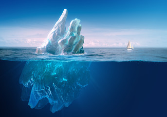 ice in water, iceberg in blue ocean