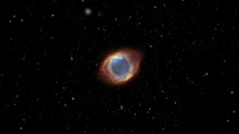 Ring Nebula Messier 57 Exploration On Deep Space, Burst And Clouds, 3d Animation. Contains Public Domain Image From Nasa