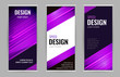 Bright Roll-up banner with purple lines on dark background. Set vertical banners with empty place for text. Design Abstract vector graphic background.