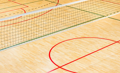 elementary school gym indoor with volleyball net