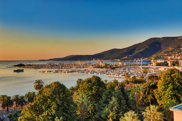 an aerial view of la spezia, italy in the cinque terre region of the italian coast. this is a popula