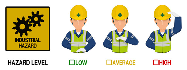 Poster - Set of industrial worker is gesturing hand sign ( high low average)