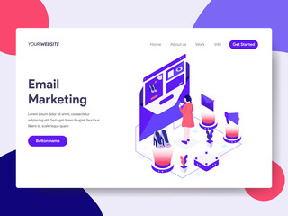 Wall Mural - Landing page template of Email Marketing Illustration Concept. Isometric flat design concept of web page design for website and mobile website.Vector illustration