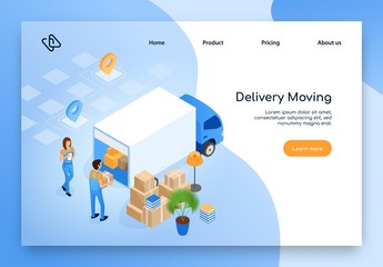 Wall Mural - Delivery, Moving Service Isometric Vector Website