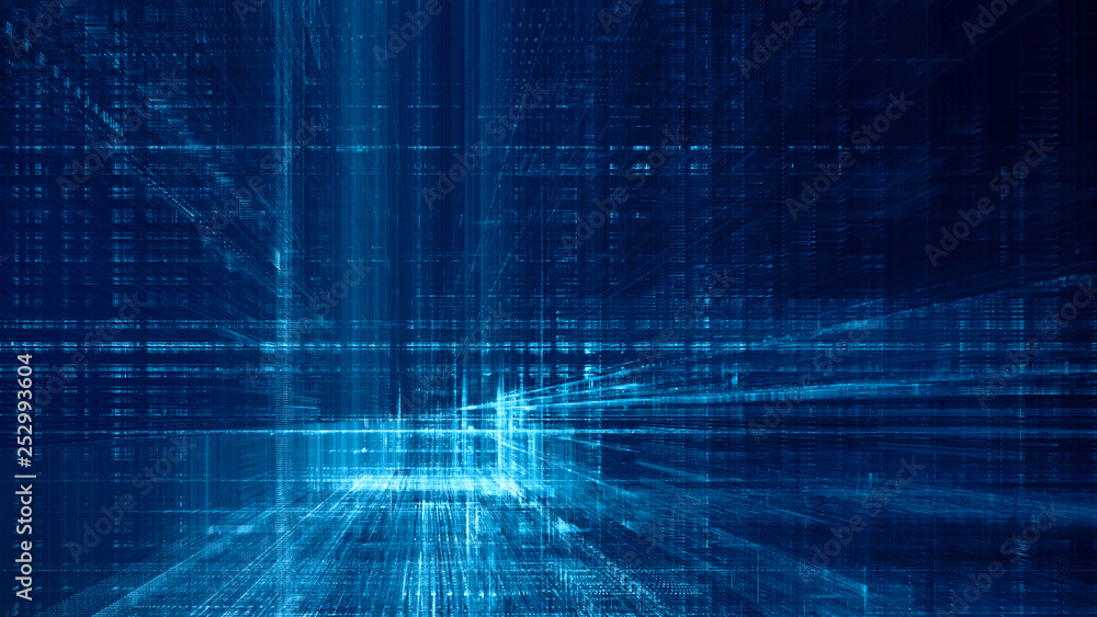 Abstract background. Digital data visualization. 3D illustration based on fractal graphics. Blue toned image.