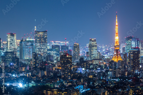 東京タワーと六本木 赤坂方面の夜景 高層ビル 都会 夜 ビル 首都イメージ Stock Photo Adobe Stock