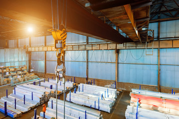 Large warehouse metal profile and metal. Aerial view