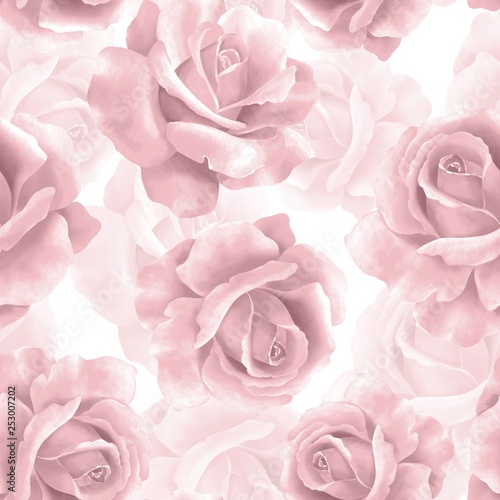 Seamless pattern with spring flowers. Delicate floral background with roses