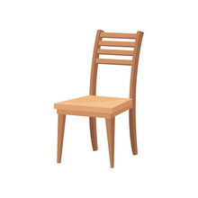 Brown Wooden Chair With Backrest And Soft Beige Seat. Furniture For Dining Room. Flat Vector Design