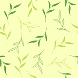 Fototapeta Sypialnia - Floral seamless vector pattern. Light green background with tea leaves