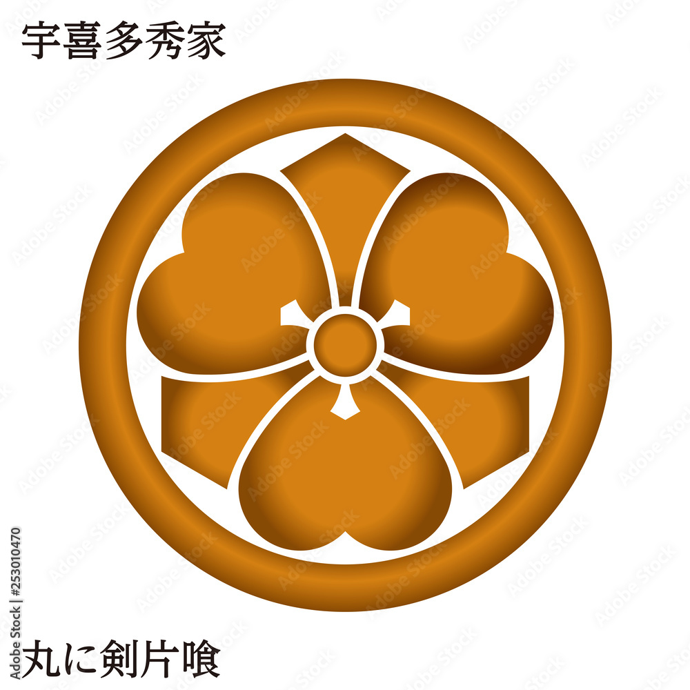 戦国時代の武将の家紋 戦国大名｜宇喜多秀家・丸に剣片喰｜ゴールド
