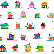 Sketch Of Art Houses, Seamless Pattern For Your Design