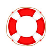 Lifebuoy on white. Life preserver rubber safety ring with rope, round lifesaver isolated, protect support insurance security equipment, vector illustration