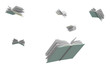 Books flying around, isolated on white background.