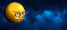 Yellow Moon With Glasses Looking Down