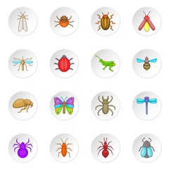 Wall Mural - Insects icons set. Cartoon illustration of 16 insects vector icons for web