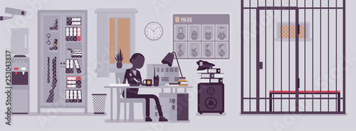 Police Station Office And Policewoman Working Female
