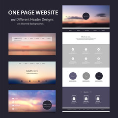 Wall Mural - one page website template and various header designs with blurred sunset sky backgrounds