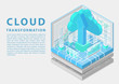 © iconimage - Cloud transformation concept with symbol of floating cloud and upload arrow as isometric 3d vector illustration