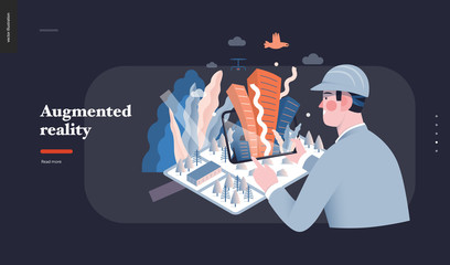Technology 3 -Augmented reality, modern flat vector concept digital illustration -augmented reality metaphor - man with tablet. Creative landing web page design template