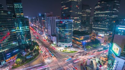 Wall Mural - night cityscape at gangnam square in Seoul city South Korea