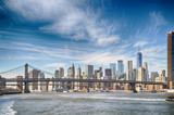 Fototapeta  - Manhattan skyline with two bridges.