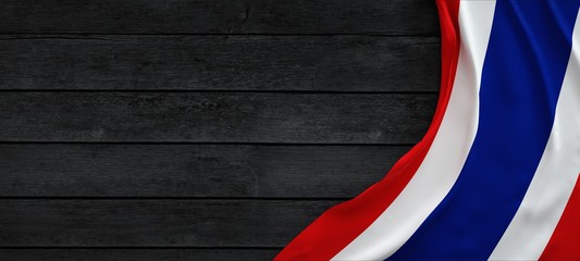 Wall Mural - Flag of Thailand, fabric on dark wood.