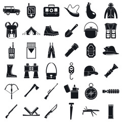 Poster - Camping hunting equipment icons set. Simple set of camping hunting equipment vector icons for web design on white background