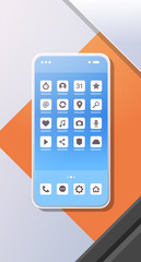 Wall Mural - smartphone mobile application icons creative ui screen top angle view workplace desktop with cellpho