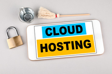 Wall Mural - cloud hosting concept. mobile phone on gray table
