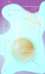 Wall Mural - Wavy lines flying golden spheres planets on gradient background Modern futuristic abstract vertical background Application wallpaper template notebook cover Abstract bright lines Vector background