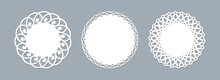 Lace Doily Laser Cut Paper Round Pattern Ornament Template Mockup Of A Round White Lace Doily Napkin Lasercut Frame Set Design Element For Lasercut Elegant Vintage Invitation Banner Vector Lacy Doily