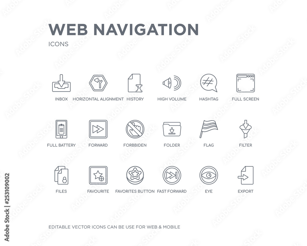 simple set of web navigation vector line icons. contains such icons as ...