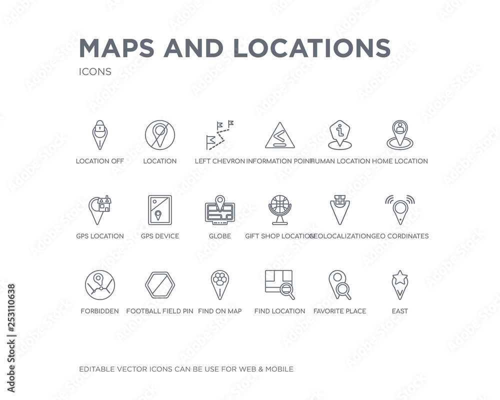 simple set of maps and locations vector line icons. contains such icons ...