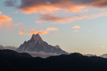 View Of Mount Machapuchare (from Nepali Meaning 'fishtail') From Poon Hill (3210 M) On Sunrise, Annapurna Conservation Area, Himalaya, Nepal.