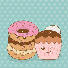 Wall Mural - sweet donuts and cupcake kawaii characters