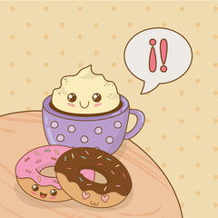 Wall Mural - delicious chocolate cup and sweet food kawaii characters