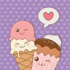 Wall Mural - ice cream with cupcake kawaii characters