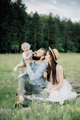 happy family on a spring picnic