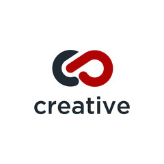 Poster - initial letter logo cp, pc, p inside c rounded lowercase black red and white background