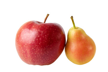 Canvas Print - Red Apple Yellow Pear Fruits On White Clipping Path Included