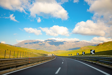 Landscape view from the highway towards Plermo on mountain in Sicily island, Italy